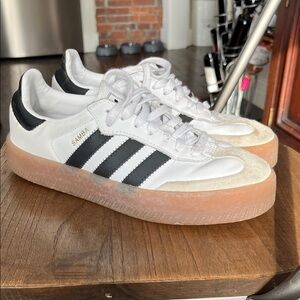 Adidas Samba White and Black Shoes with Gum Sole